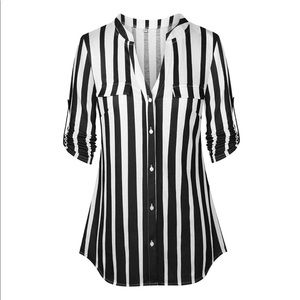 Moyabo Women's Blouse with Pockets Black Stripe